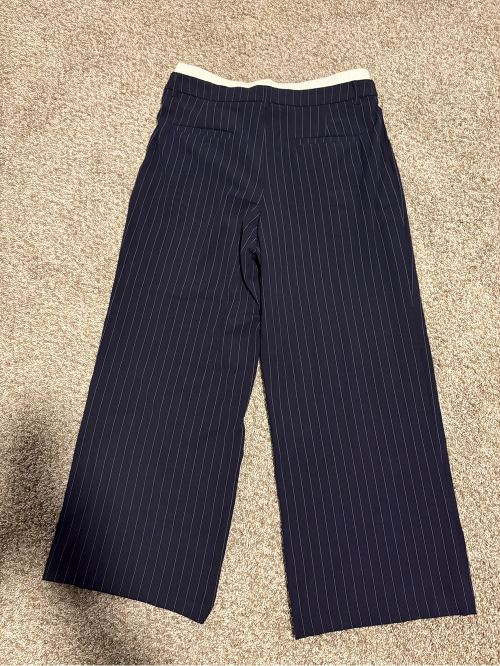 Navy Pinstripe Wide-Leg Pants